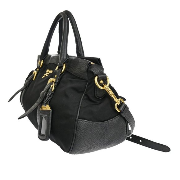 PRADA Logo Tessuto 2Way Shoulder Hand Bag Nylon Leather Black Nero 72YD575 - Picture 9 of 16